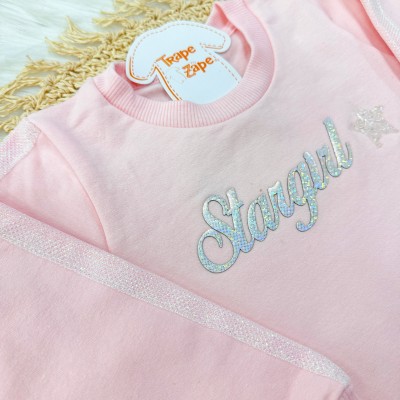 Conj. Blusa de Moletom Stargirl e Saia Tule - Rosa